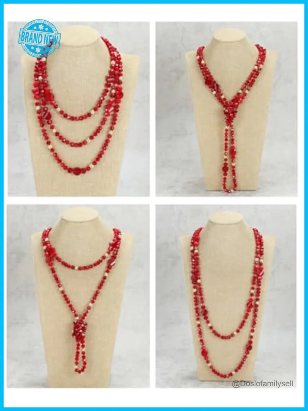 Infinity Crystal Shell Necklace Earring Bracelet Set - Hand Knotted 60''